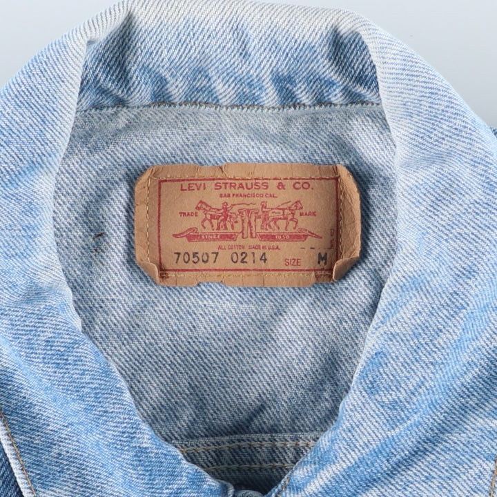 90'S Levi's 70507-0214 denim jacket, denim jacket, made in USA, men's size M, vintage cotton blue type Vintage Second Hand
