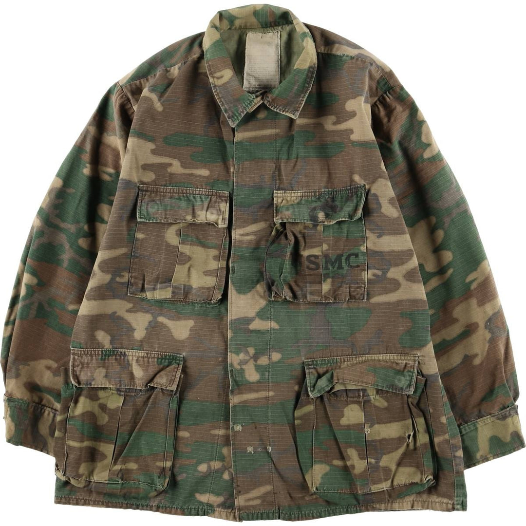US Army Camouflage Pattern ERDL Green Leaf Camo Ripstop Stenciled BDU Military Jacket, Men's Size L unclear Khaki type Vintage Second Hand