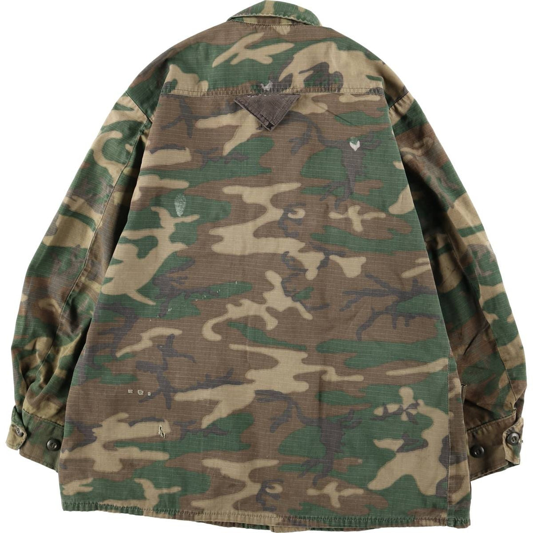 US Army Camouflage Pattern ERDL Green Leaf Camo Ripstop Stenciled BDU Military Jacket, Men's Size L unclear Khaki type Vintage Second Hand