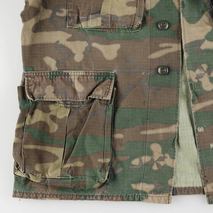 US Army Camouflage Pattern ERDL Green Leaf Camo Ripstop Stenciled BDU Military Jacket, Men's Size L unclear Khaki type Vintage Second Hand