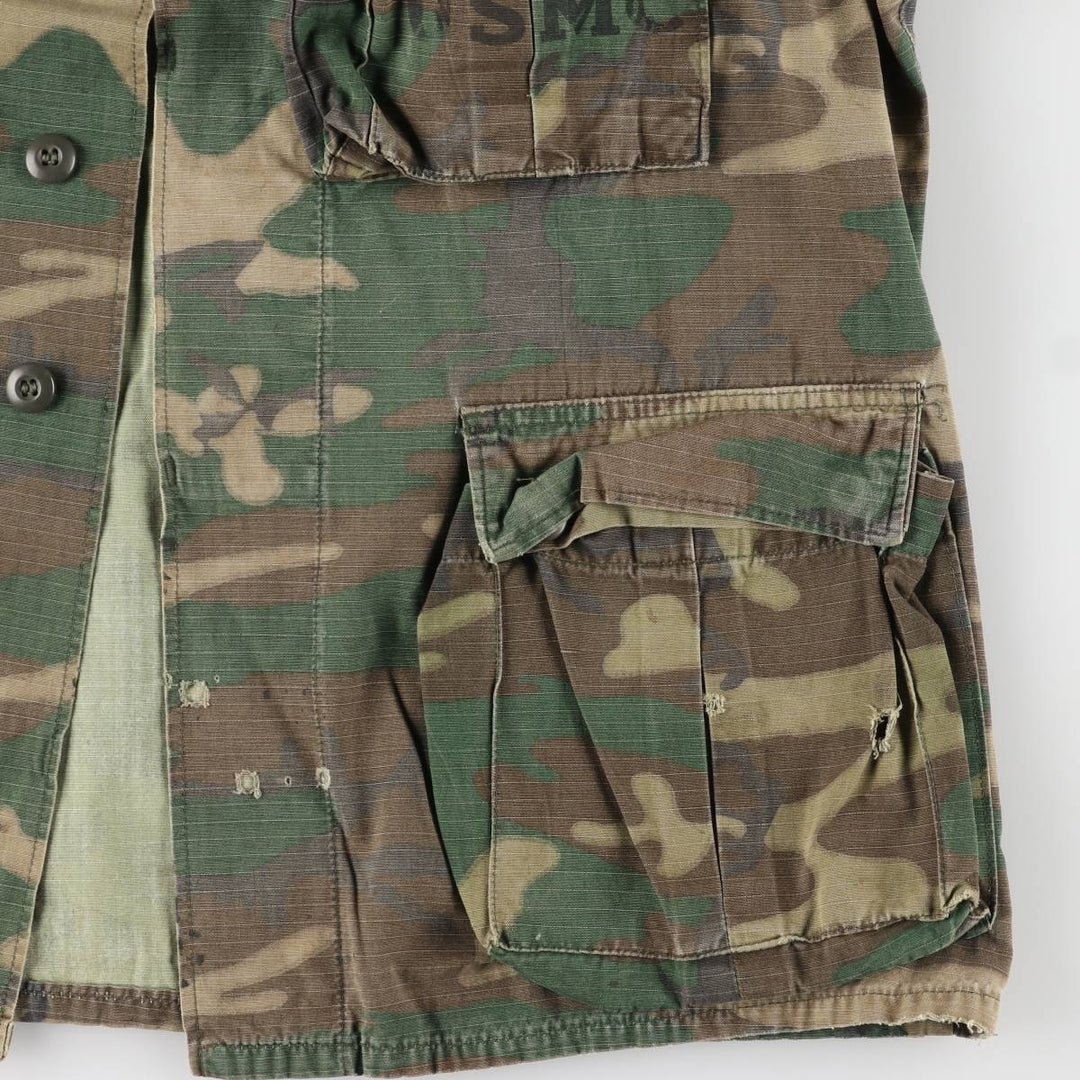 US Army Camouflage Pattern ERDL Green Leaf Camo Ripstop Stenciled BDU Military Jacket, Men's Size L unclear Khaki type Vintage Second Hand
