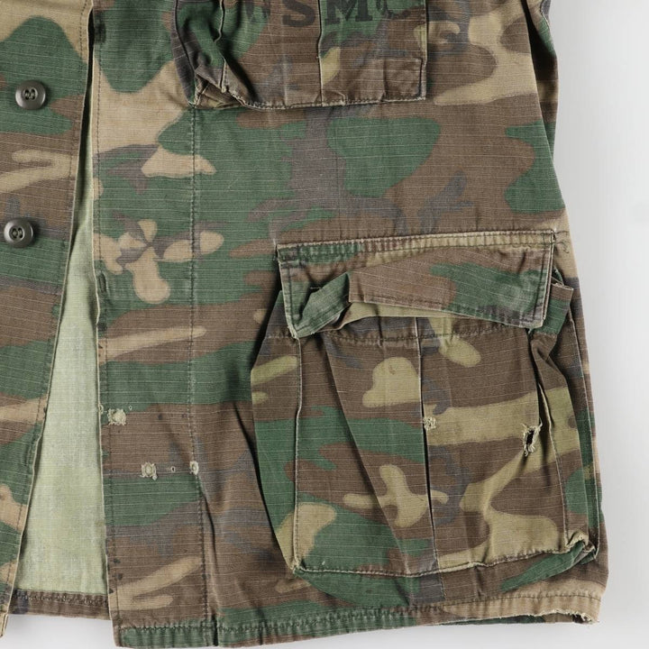 US Army Camouflage Pattern ERDL Green Leaf Camo Ripstop Stenciled BDU Military Jacket, Men's Size L unclear Khaki type Vintage Second Hand