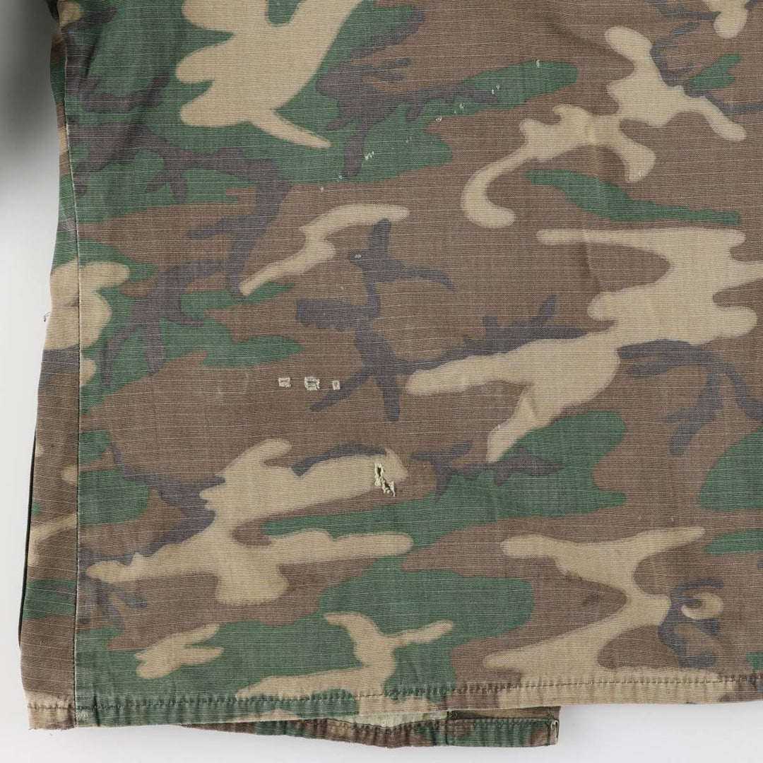 US Army Camouflage Pattern ERDL Green Leaf Camo Ripstop Stenciled BDU Military Jacket, Men's Size L unclear Khaki type Vintage Second Hand