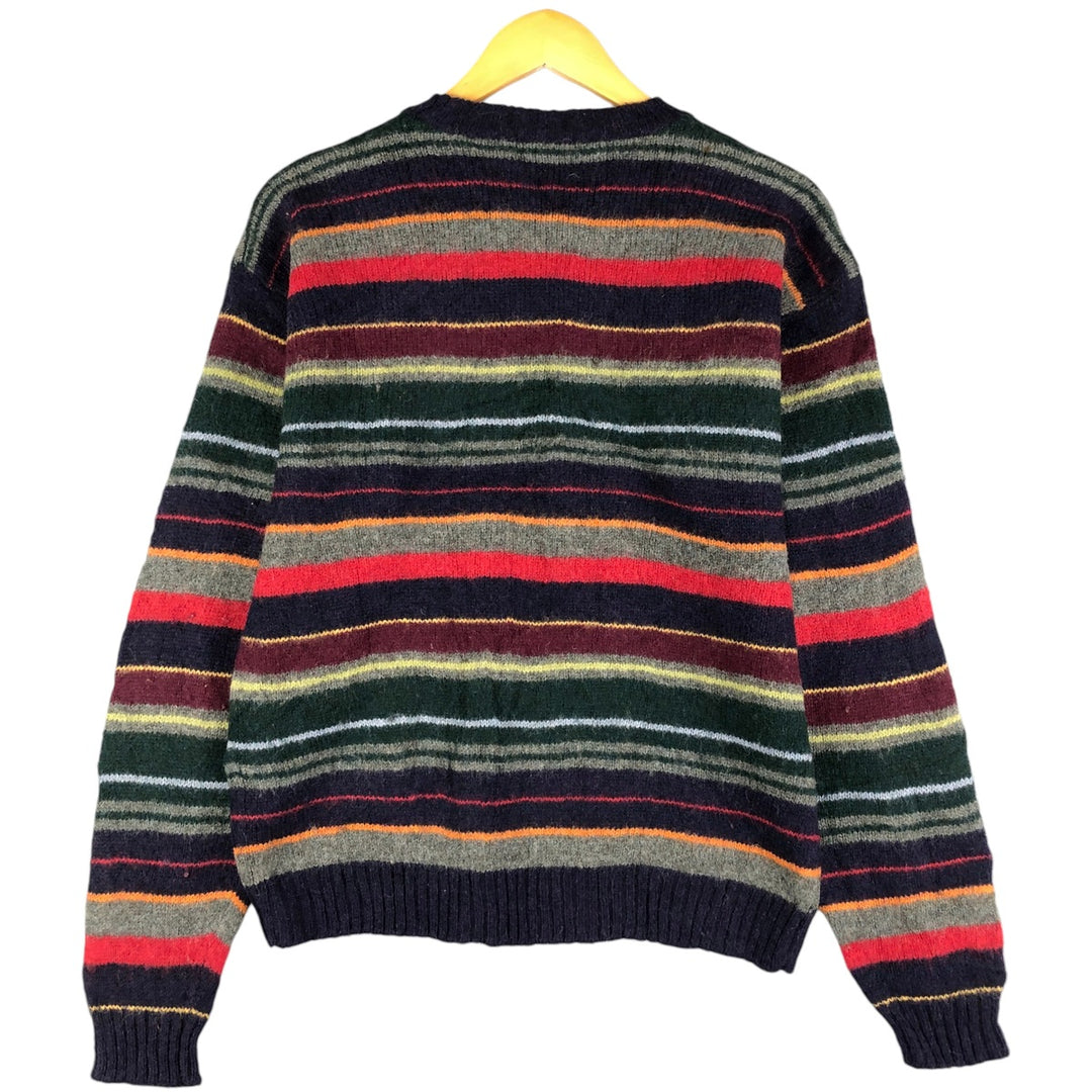J.Crew Multi-Border Wool Knit Sweater, Men's Size Medium wool multicolor Vintage Second Hand