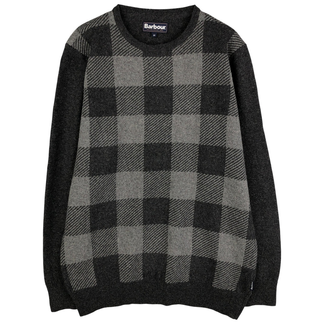Barbour Check Pattern Wool Knit Sweater, Men's Size M wool Charcoal Vintage Second Hand