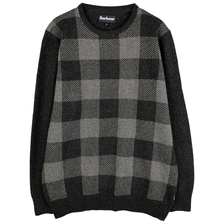 Barbour Check Pattern Wool Knit Sweater, Men's Size M wool Charcoal Vintage Second Hand