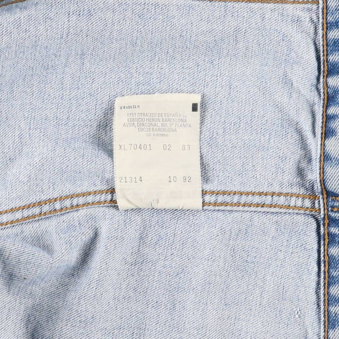 90'S Vintage Levi's Denim Vest (70401-0283) Men's Size XL cotton blue type Vintage Second Hand