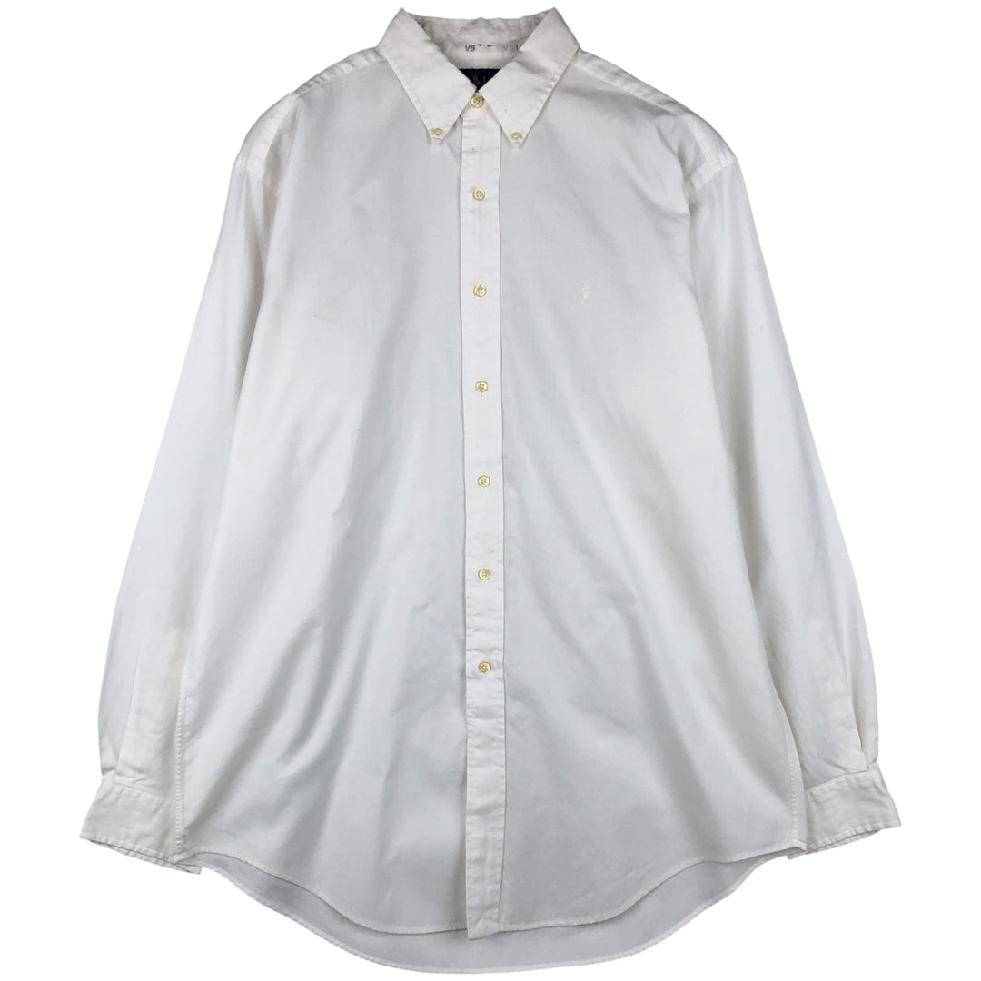 Ralph Lauren YARMOUTH herringbone long-sleeved button-down shirt, men's size L cotton white type Vintage Second Hand