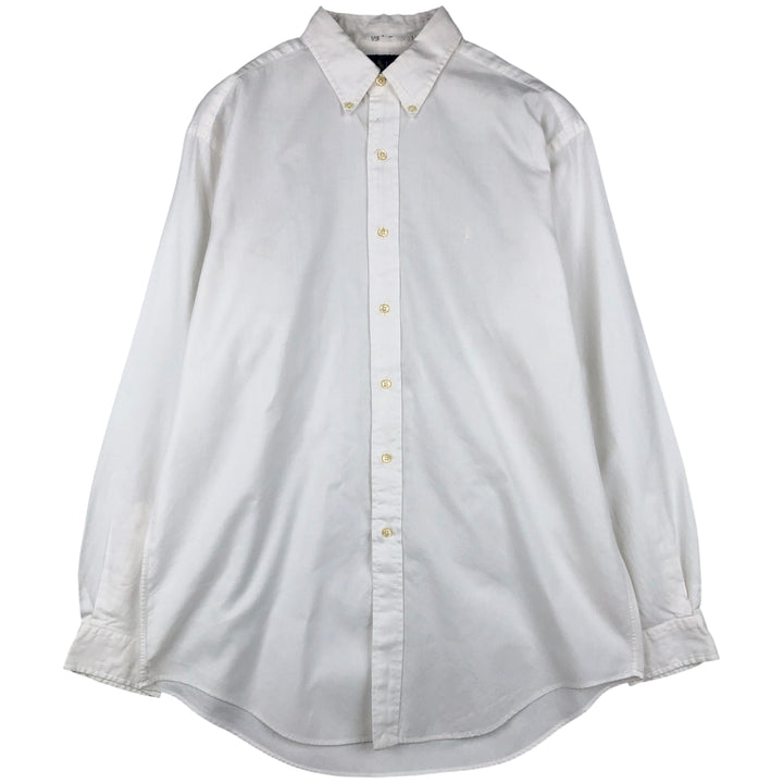 Ralph Lauren YARMOUTH herringbone long-sleeved button-down shirt, men's size L cotton white type Vintage Second Hand