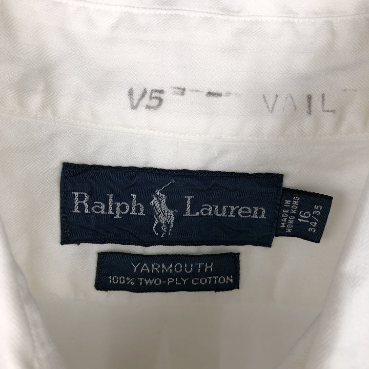 Ralph Lauren YARMOUTH herringbone long-sleeved button-down shirt, men's size L cotton white type Vintage Second Hand