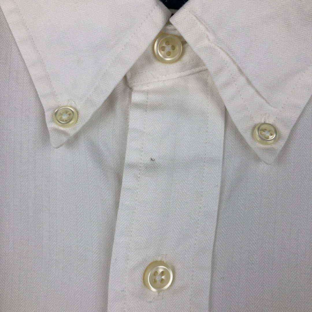 Ralph Lauren YARMOUTH herringbone long-sleeved button-down shirt, men's size L cotton white type Vintage Second Hand