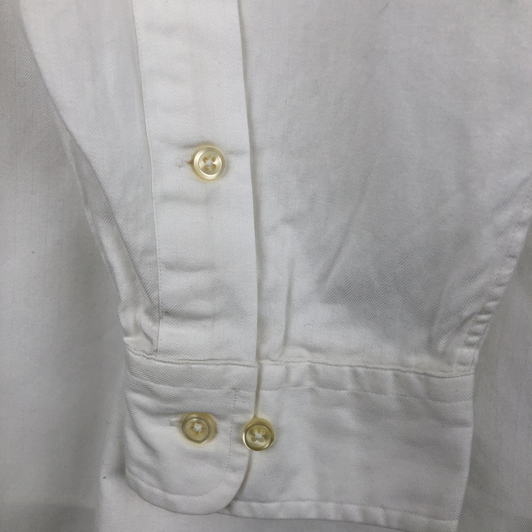 Ralph Lauren YARMOUTH herringbone long-sleeved button-down shirt, men's size L cotton white type Vintage Second Hand