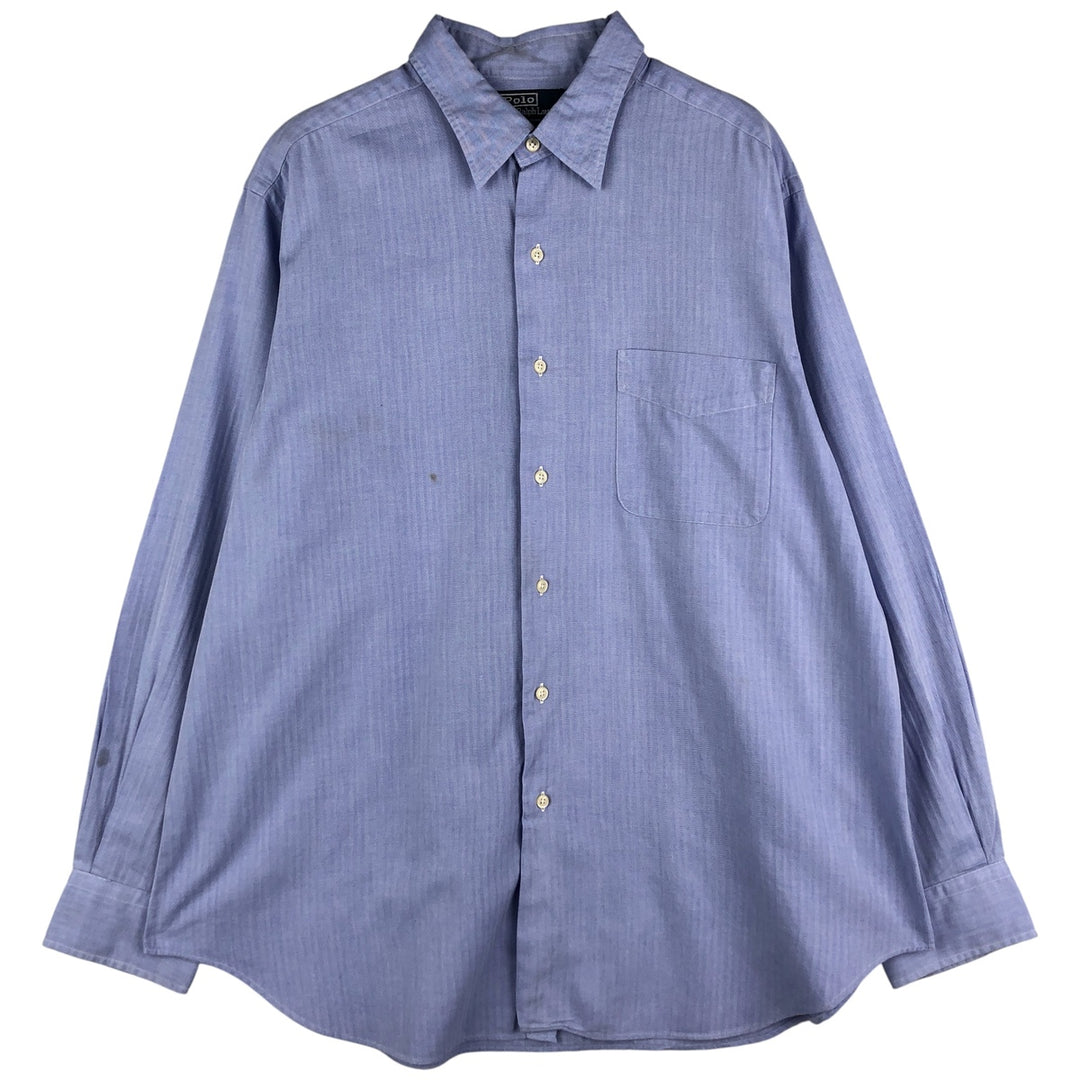 Ralph Lauren POLO by Ralph Lauren WARWICK herringbone long-sleeved cotton shirt, men's size XL cotton Blue type light blue Vintage Second Hand