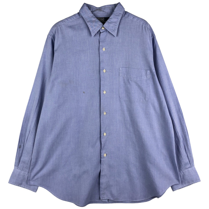 Ralph Lauren POLO by Ralph Lauren WARWICK herringbone long-sleeved cotton shirt, men's size XL cotton Blue type light blue Vintage Second Hand