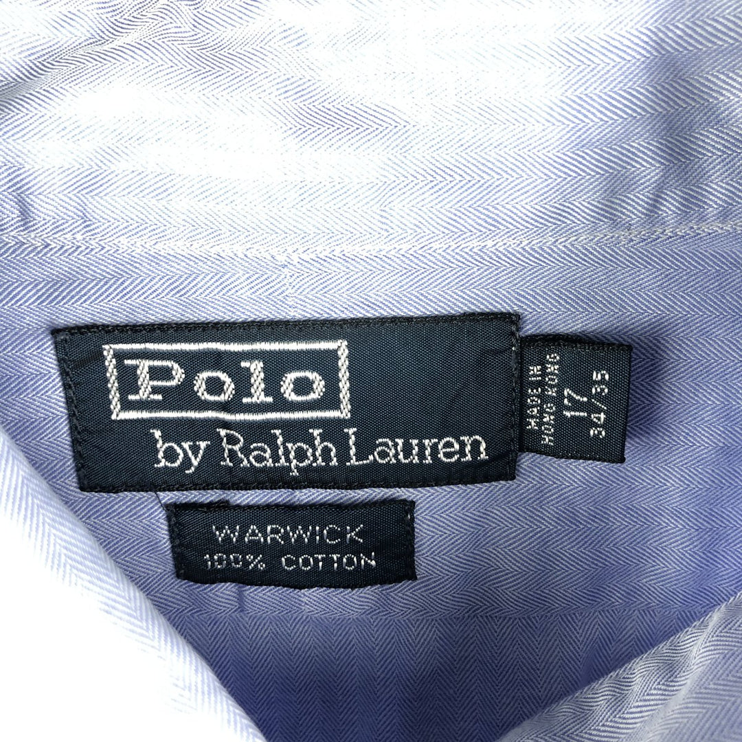 Ralph Lauren POLO by Ralph Lauren WARWICK herringbone long-sleeved cotton shirt, men's size XL cotton Blue type light blue Vintage Second Hand