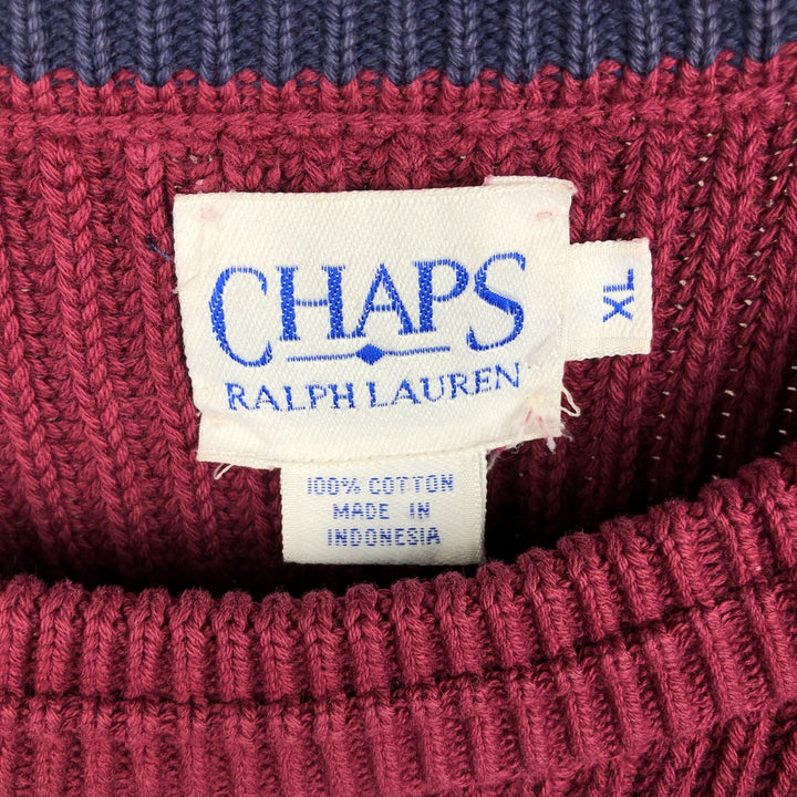 Vintage 90s-00'S Ralph Lauren Chaps ribbed cotton knit sweater, men's size XL cotton wine-red Vintage Second Hand