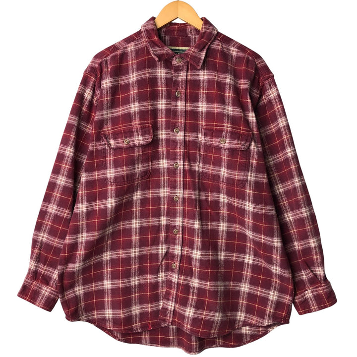 FIELD AND STREAM Long Sleeve Flannel Check Shirt, Men's Size L cotton red type reddish brown Vintage Second Hand