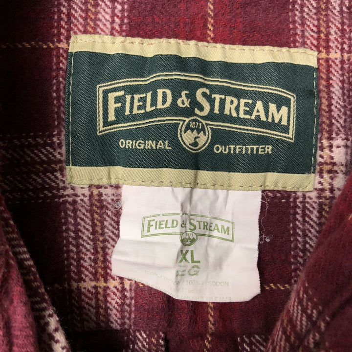FIELD AND STREAM Long Sleeve Flannel Check Shirt, Men's Size L cotton red type reddish brown Vintage Second Hand