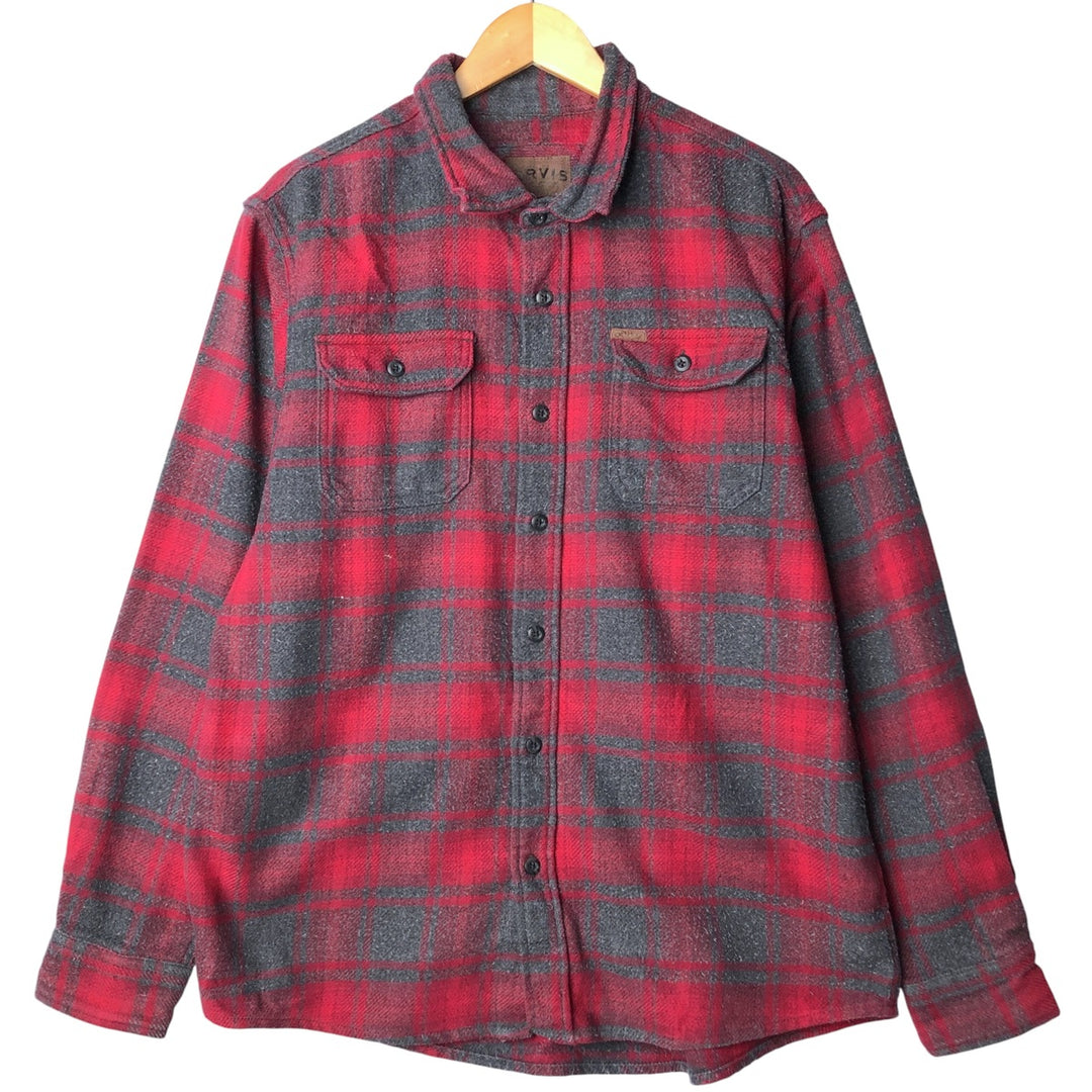 ORVIS Long Sleeve Flannel Check Shirt, Men's Size L cotton red type Vintage Second Hand