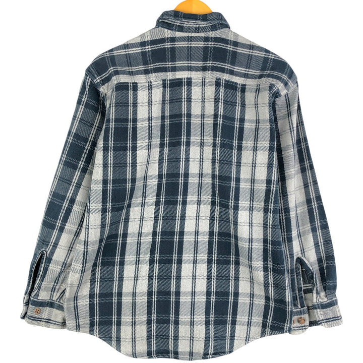 Long-sleeved flannel check shirt, men's size XL cotton navy blue type Vintage Second Hand