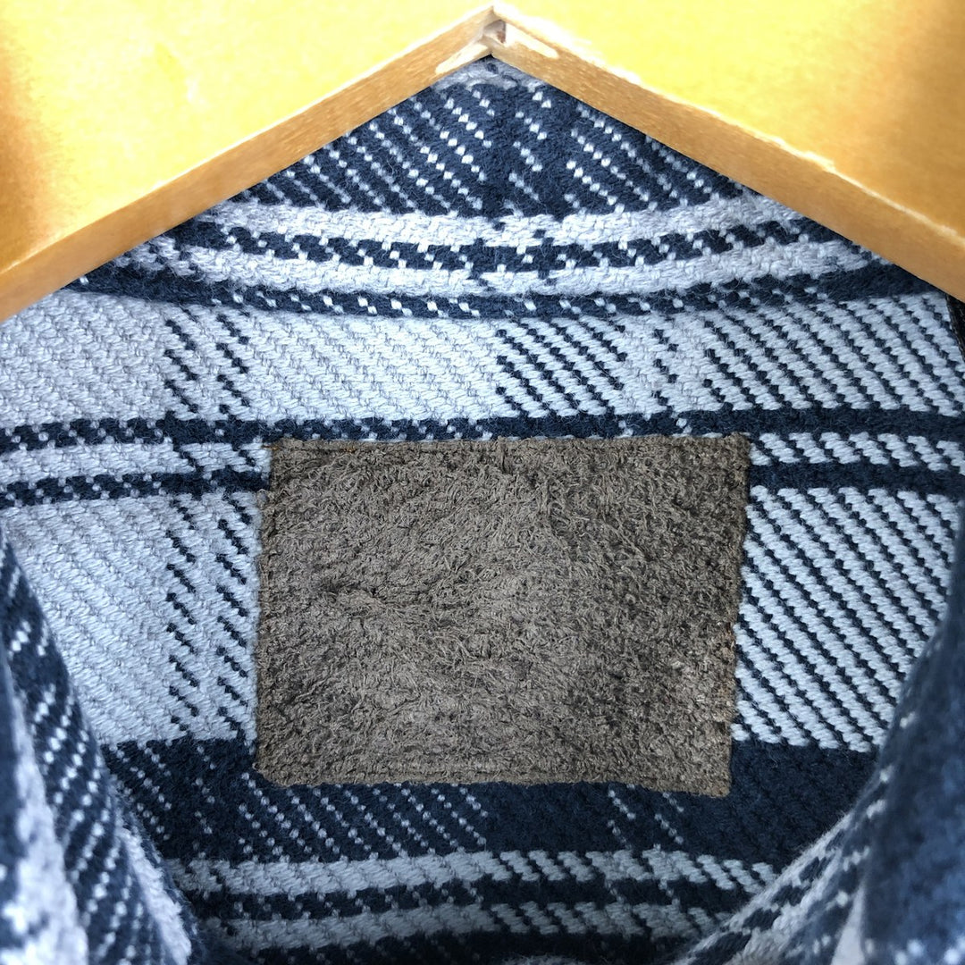Long-sleeved flannel check shirt, men's size XL cotton navy blue type Vintage Second Hand