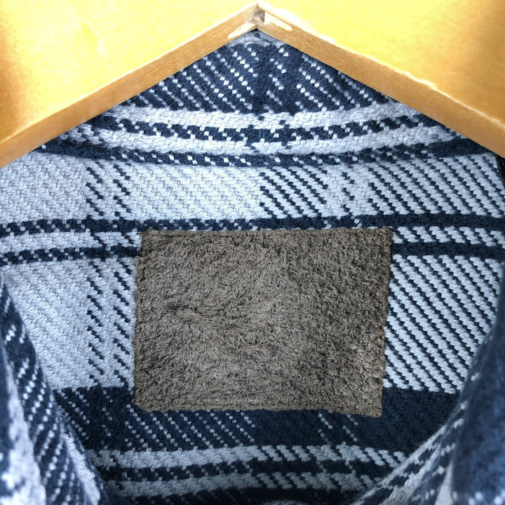 Long-sleeved flannel check shirt, men's size XL cotton navy blue type Vintage Second Hand