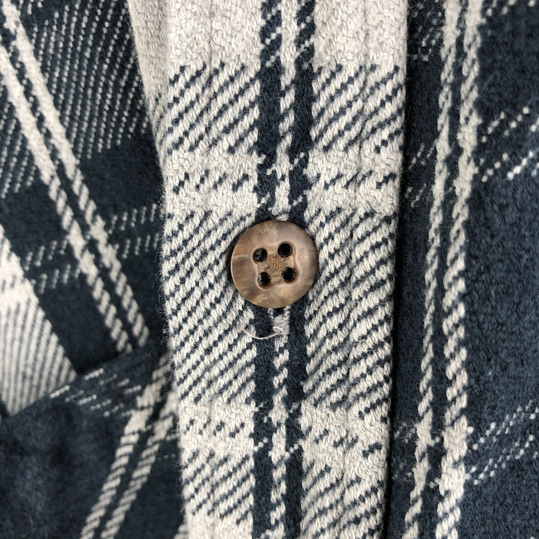 Long-sleeved flannel check shirt, men's size XL cotton navy blue type Vintage Second Hand