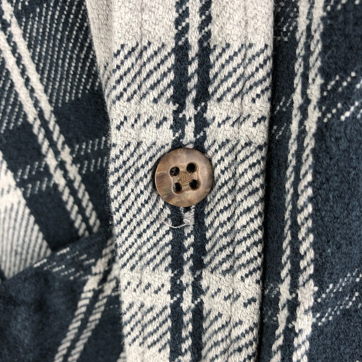Long-sleeved flannel check shirt, men's size XL cotton navy blue type Vintage Second Hand