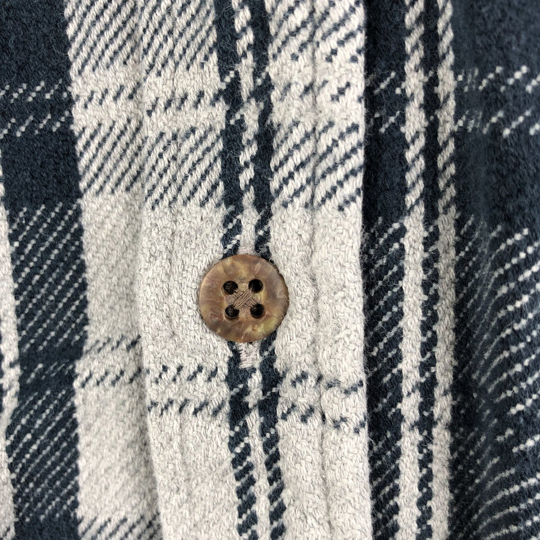 Long-sleeved flannel check shirt, men's size XL cotton navy blue type Vintage Second Hand
