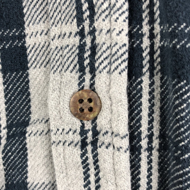 Long-sleeved flannel check shirt, men's size XL cotton navy blue type Vintage Second Hand