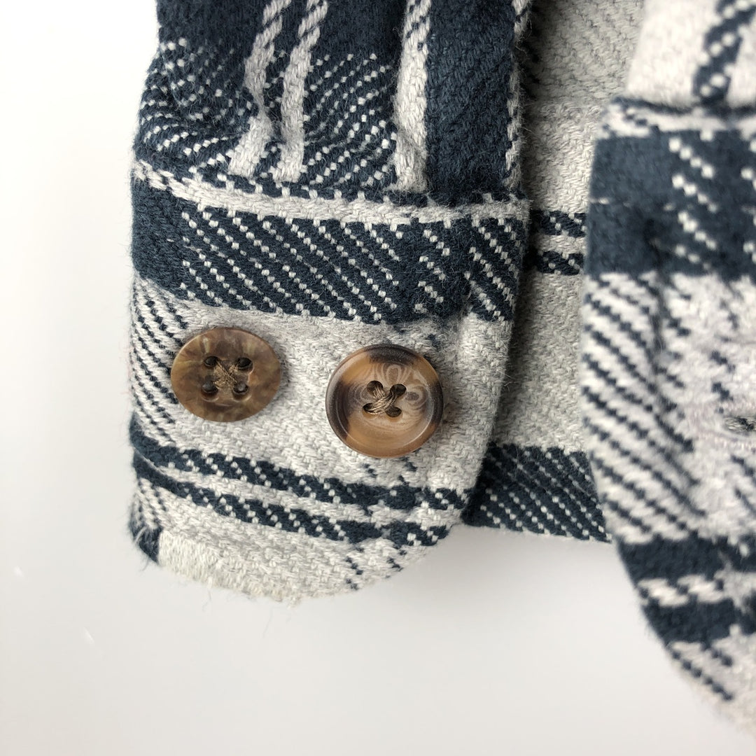 Long-sleeved flannel check shirt, men's size XL cotton navy blue type Vintage Second Hand