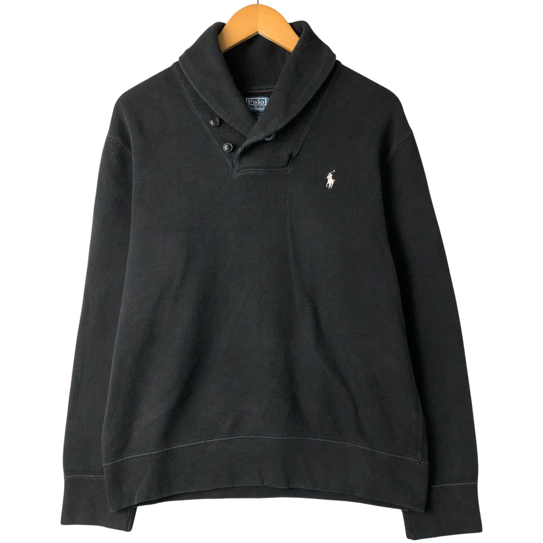 POLO by Ralph Lauren shawl collar sweatshirt with one-point logo, size L, men's cotton black type Vintage Second Hand