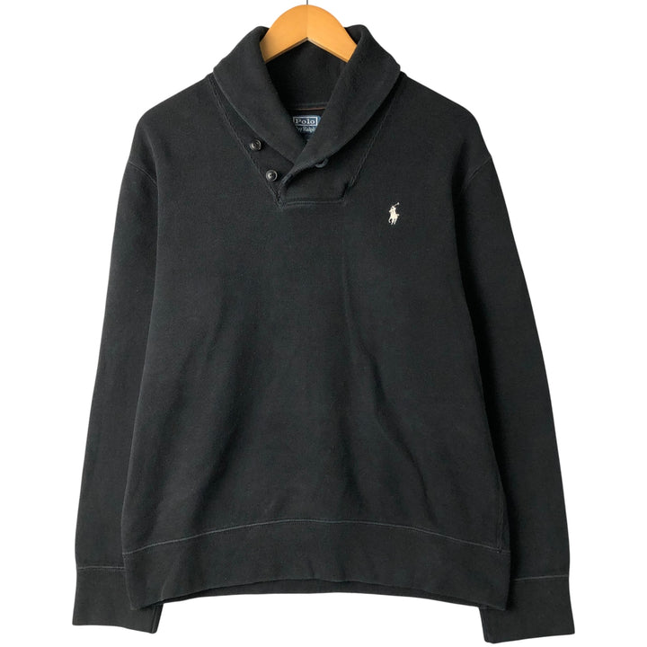 POLO by Ralph Lauren shawl collar sweatshirt with one-point logo, size L, men's cotton black type Vintage Second Hand