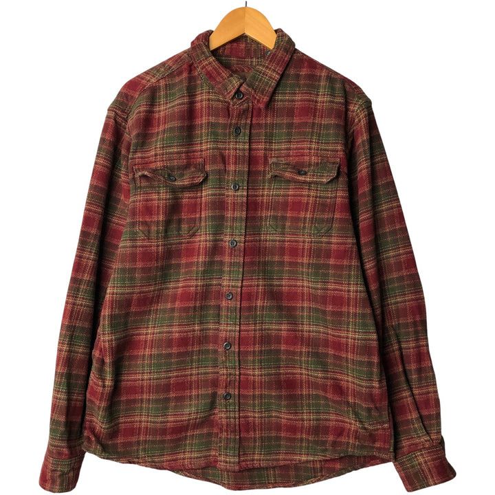 ORVIS Long Sleeve Flannel Check Shirt, Men's Size L cotton red type reddish brown Vintage Second Hand