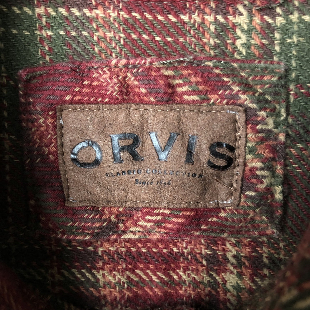 ORVIS Long Sleeve Flannel Check Shirt, Men's Size L cotton red type reddish brown Vintage Second Hand