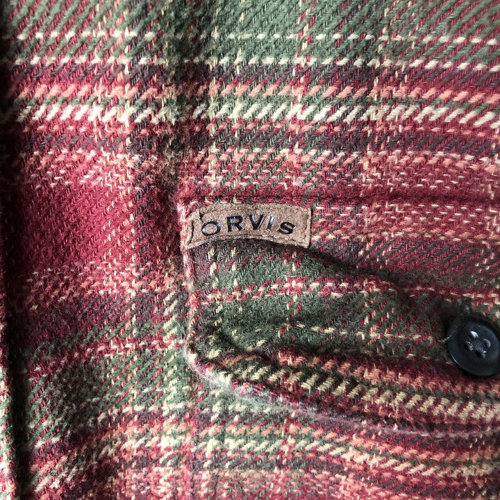 ORVIS Long Sleeve Flannel Check Shirt, Men's Size L cotton red type reddish brown Vintage Second Hand