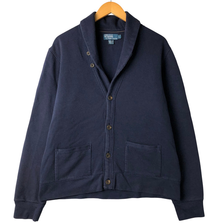 Ralph Lauren POLO by Ralph Lauren shawl collar sweatshirt cardigan, men's size L cotton navy blue type Vintage Second Hand