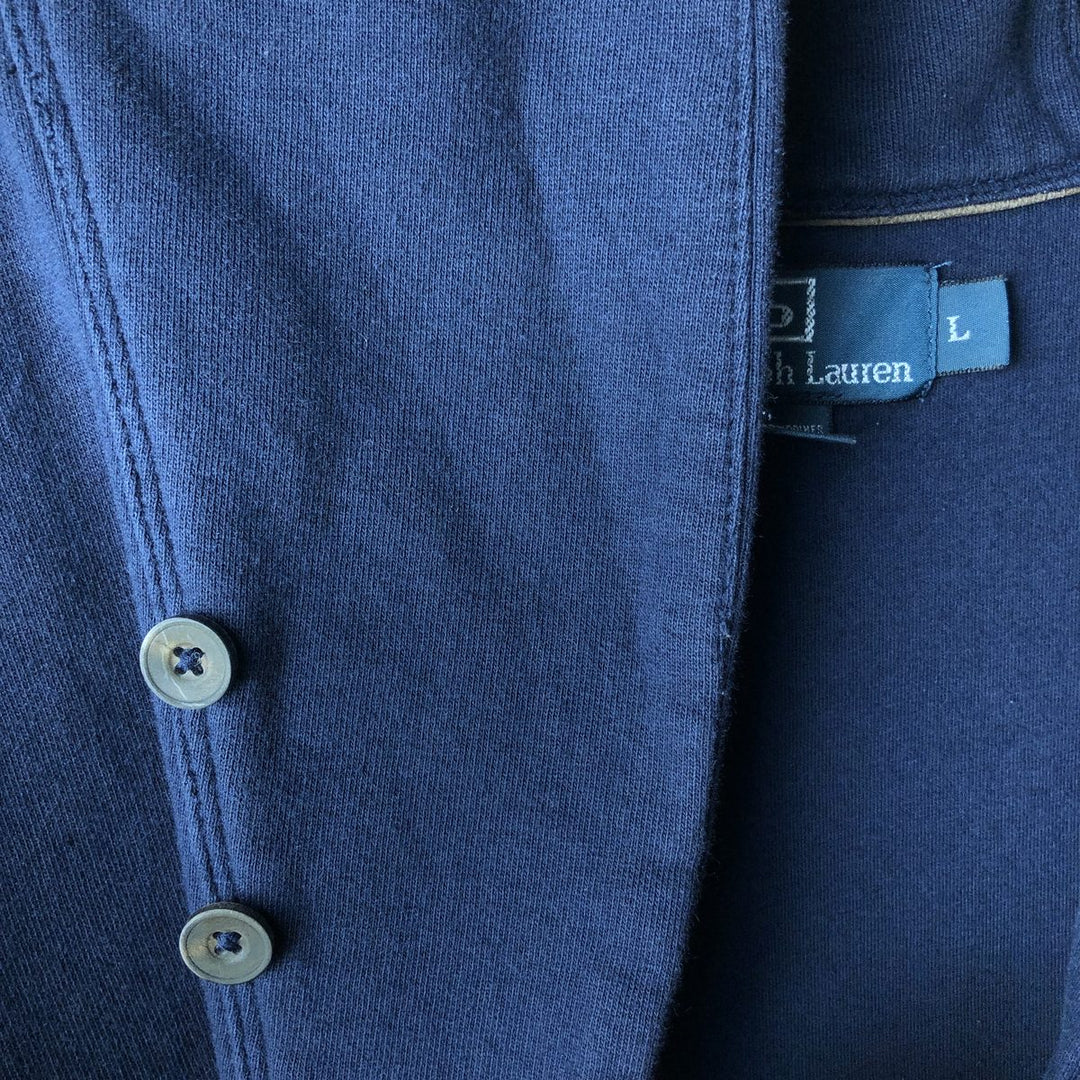 Ralph Lauren POLO by Ralph Lauren shawl collar sweatshirt cardigan, men's size L cotton navy blue type Vintage Second Hand