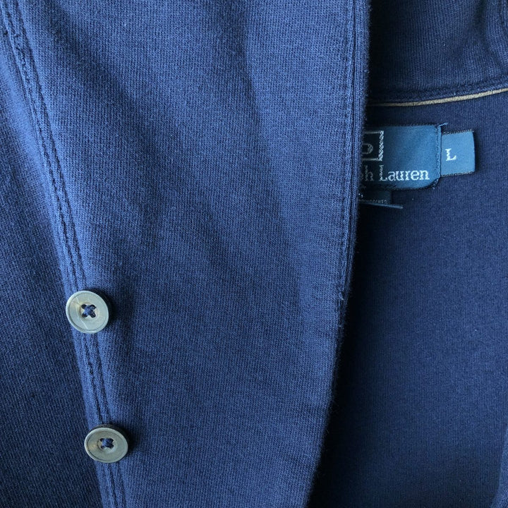 Ralph Lauren POLO by Ralph Lauren shawl collar sweatshirt cardigan, men's size L cotton navy blue type Vintage Second Hand