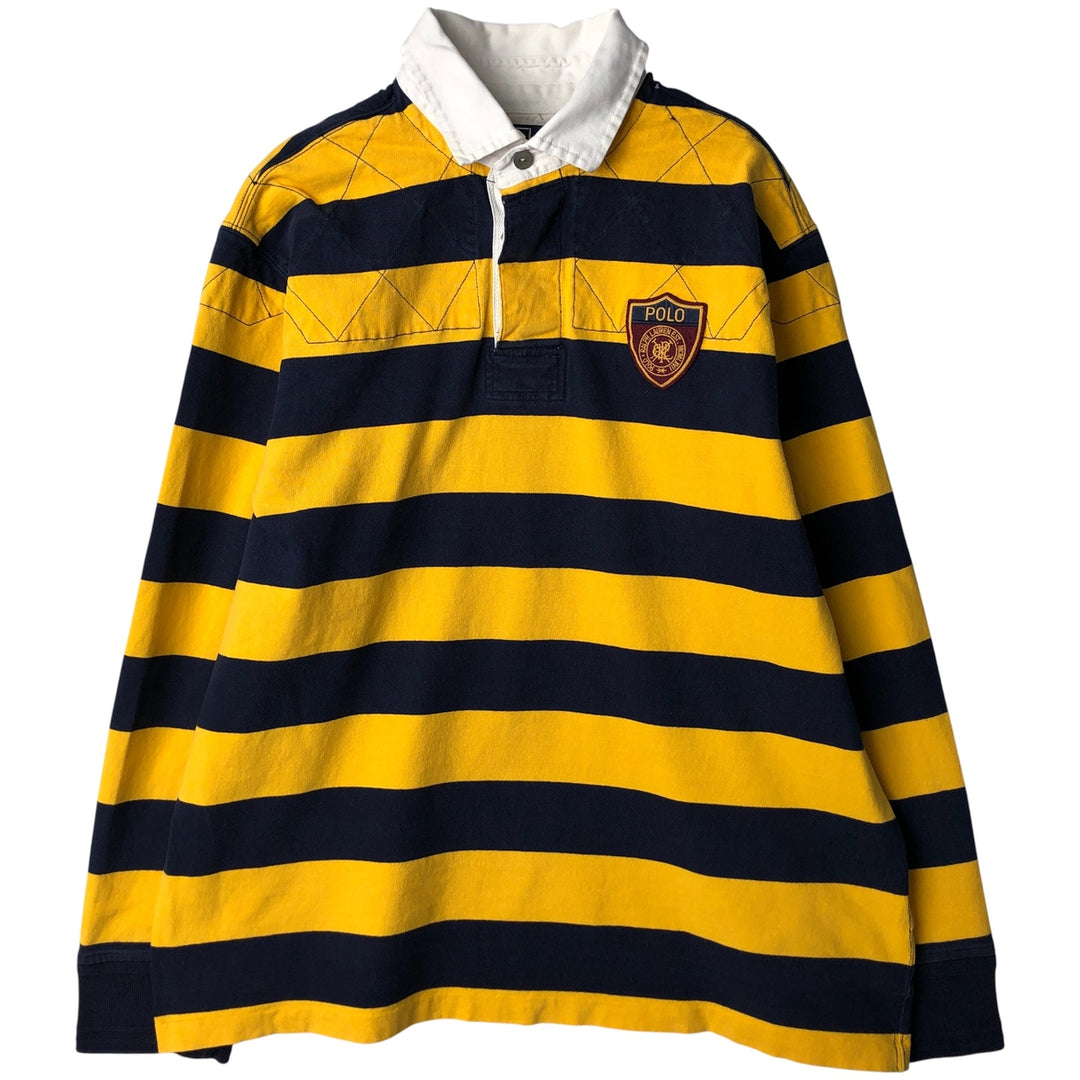 Ralph Lauren POLO by Ralph Lauren CUSTOM FIT Border Pattern Long Sleeve Rugby Shirt Men's XL cotton yellow type Vintage Second Hand