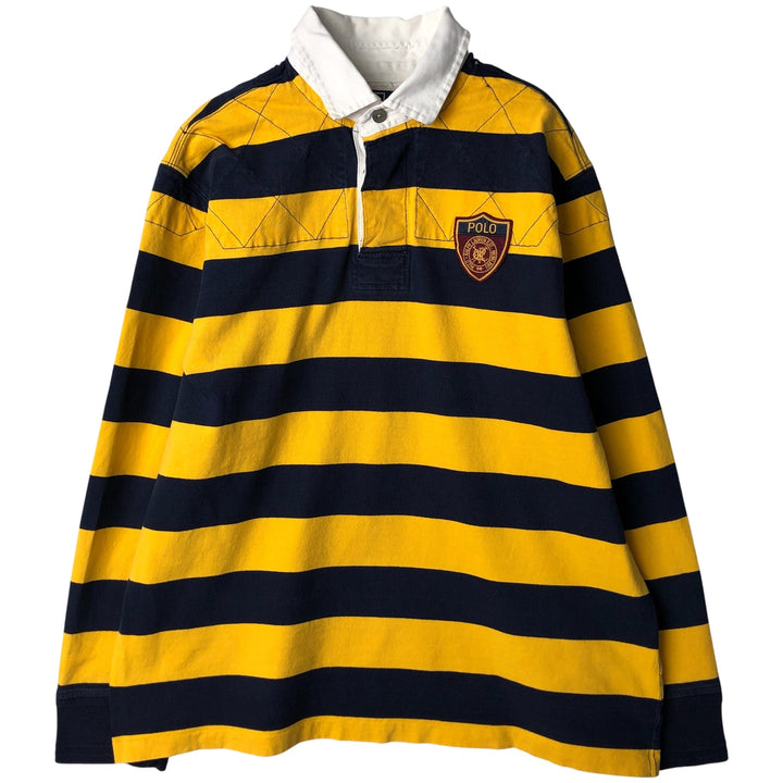 Ralph Lauren POLO by Ralph Lauren CUSTOM FIT Border Pattern Long Sleeve Rugby Shirt Men's XL cotton yellow type Vintage Second Hand