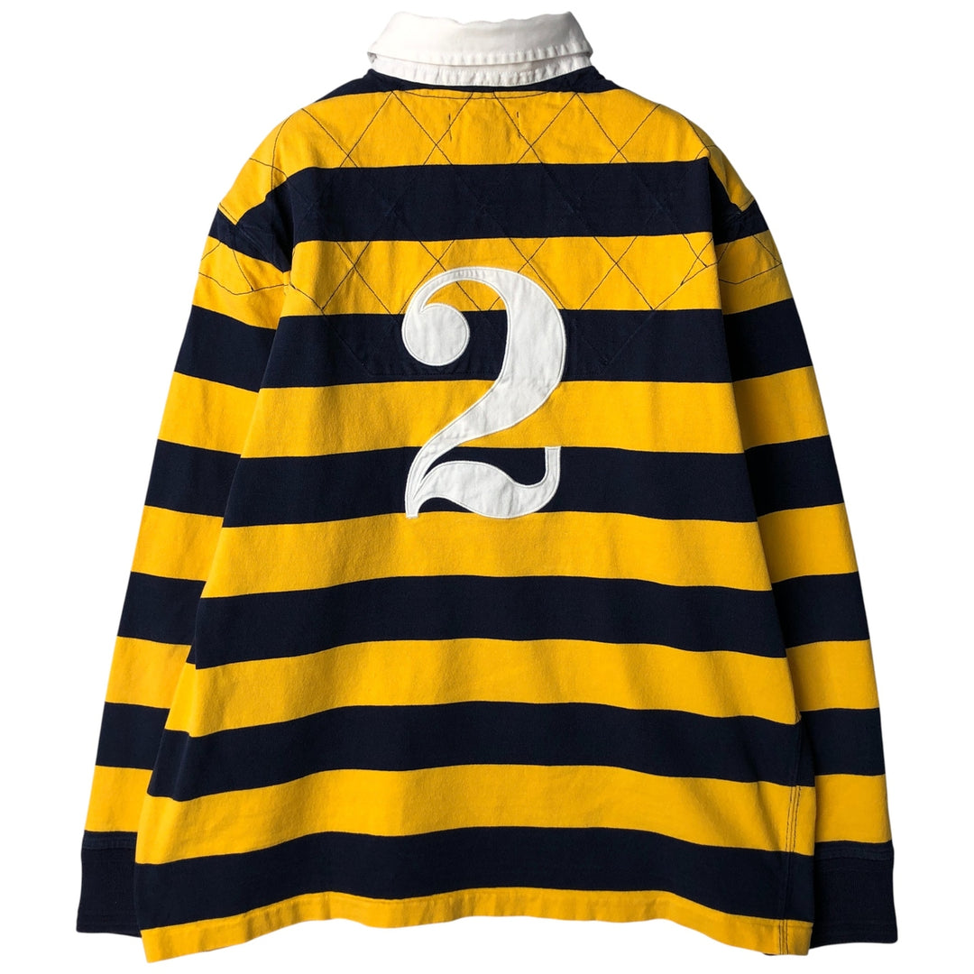 Ralph Lauren POLO by Ralph Lauren CUSTOM FIT Border Pattern Long Sleeve Rugby Shirt Men's XL cotton yellow type Vintage Second Hand