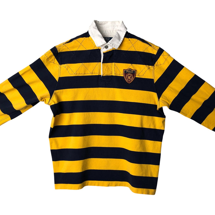 Ralph Lauren POLO by Ralph Lauren CUSTOM FIT Border Pattern Long Sleeve Rugby Shirt Men's XL cotton yellow type Vintage Second Hand