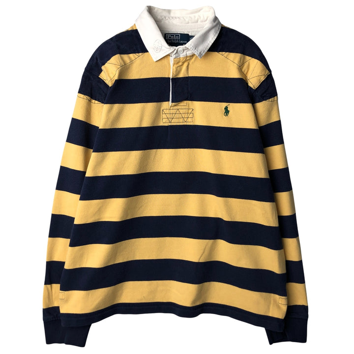 Ralph Lauren POLO by Ralph Lauren CUSTOM FIT Border Pattern Long Sleeve Rugby Shirt Men's XL cotton navy blue type Vintage Second Hand