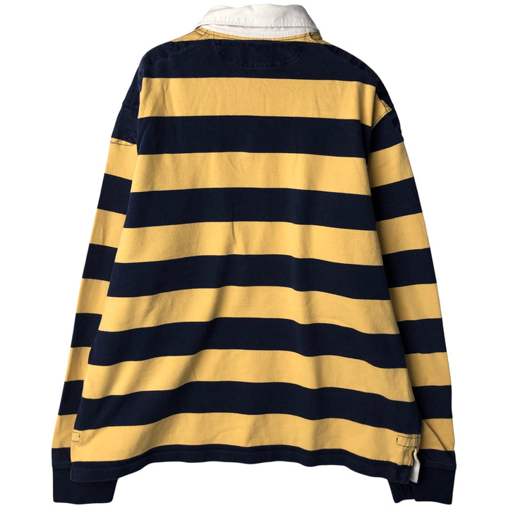 Ralph Lauren POLO by Ralph Lauren CUSTOM FIT Border Pattern Long Sleeve Rugby Shirt Men's XL cotton navy blue type Vintage Second Hand