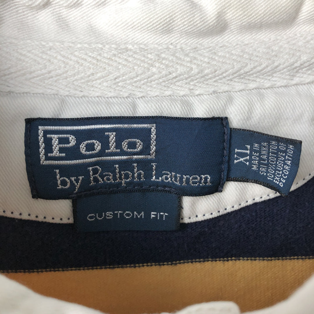 Ralph Lauren POLO by Ralph Lauren CUSTOM FIT Border Pattern Long Sleeve Rugby Shirt Men's XL cotton navy blue type Vintage Second Hand