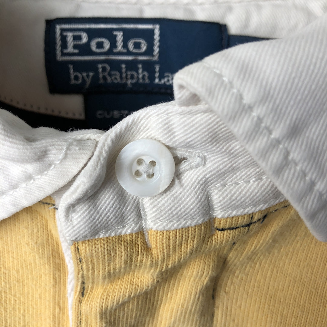 Ralph Lauren POLO by Ralph Lauren CUSTOM FIT Border Pattern Long Sleeve Rugby Shirt Men's XL cotton navy blue type Vintage Second Hand