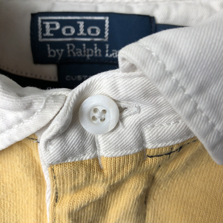 Ralph Lauren POLO by Ralph Lauren CUSTOM FIT Border Pattern Long Sleeve Rugby Shirt Men's XL cotton navy blue type Vintage Second Hand