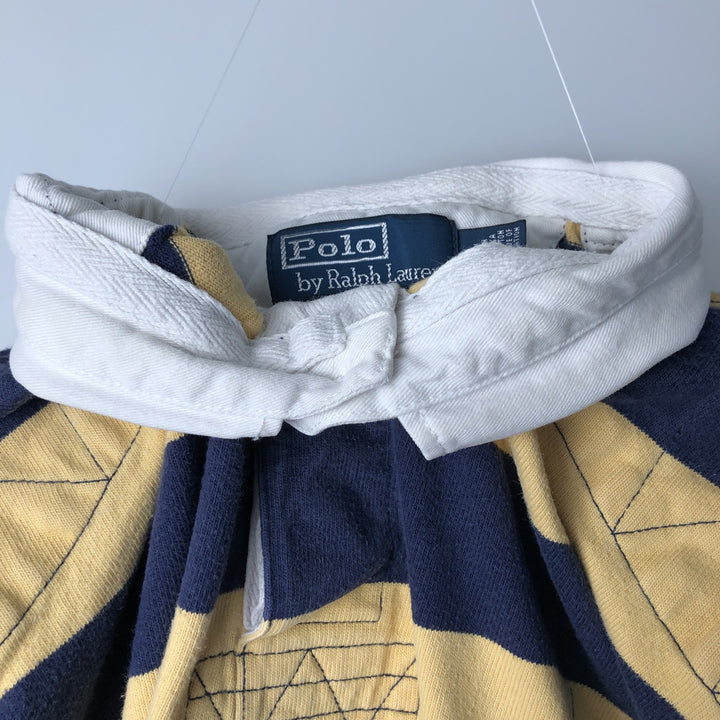 Ralph Lauren POLO by Ralph Lauren CUSTOM FIT Border Pattern Long Sleeve Rugby Shirt Men's XL cotton navy blue type Vintage Second Hand