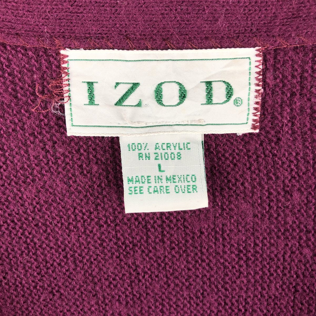 IZOD Acrylic Knit Cardigan, Men's Size L acrylic Purple type red-purple Vintage Second Hand